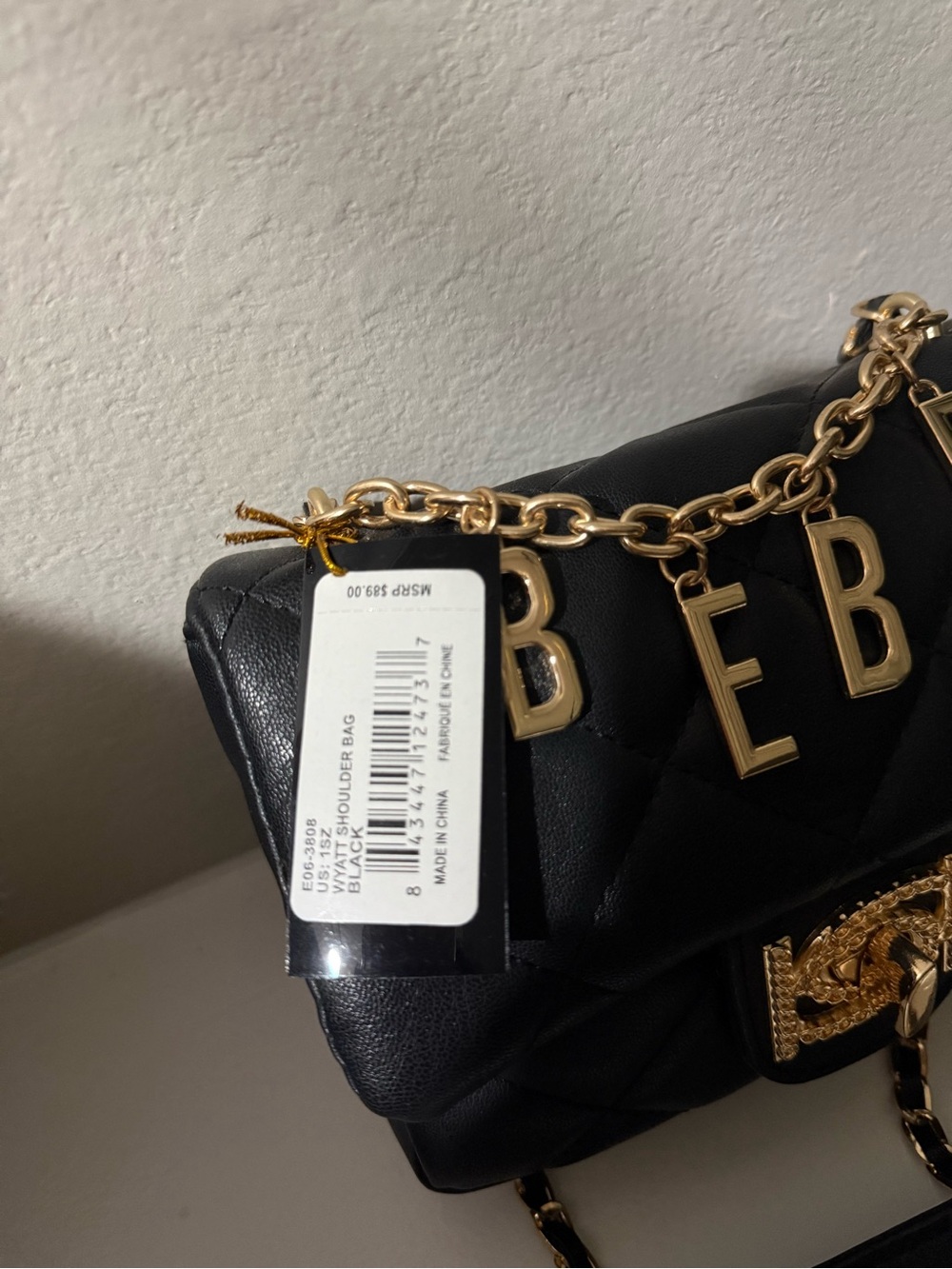bebe Black Quilted Crossbody with Gold Logo Chain - Picture 3 of 5